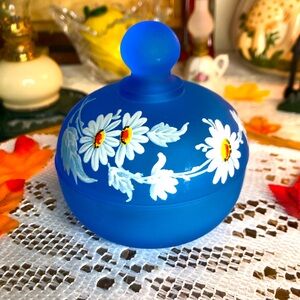 Westmoreland satin blue glass lidded jar